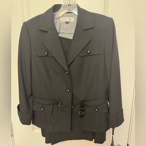 Tahari two piece pinstripe belted jacket and pencil skirt
